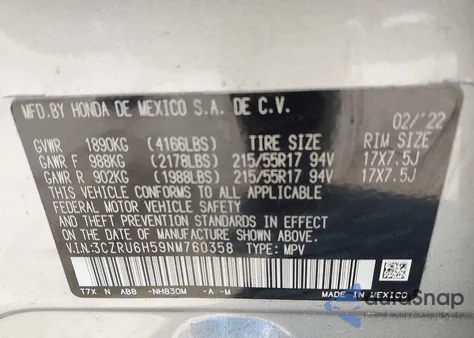 2022 Honda Hr-V Awd Ex из США, поврежденный, VIN 3CZRU6H59NM760358